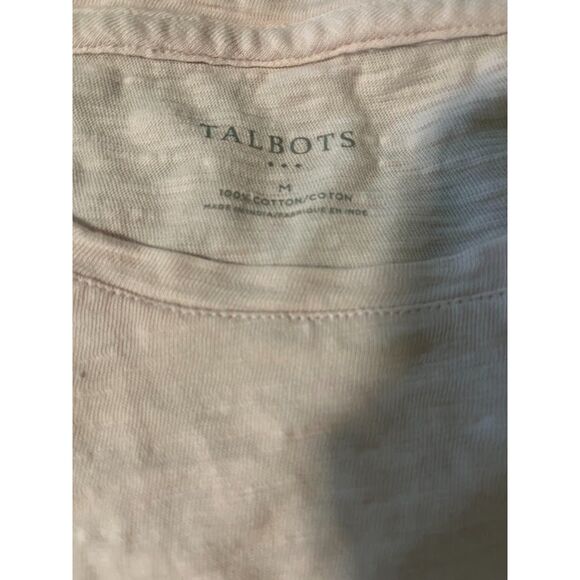 Talbots Cottagecore Bohochic Casual Lt Pink Open Embroidery 3/4 Sleeve Top Sz M - Picture 1 of 5